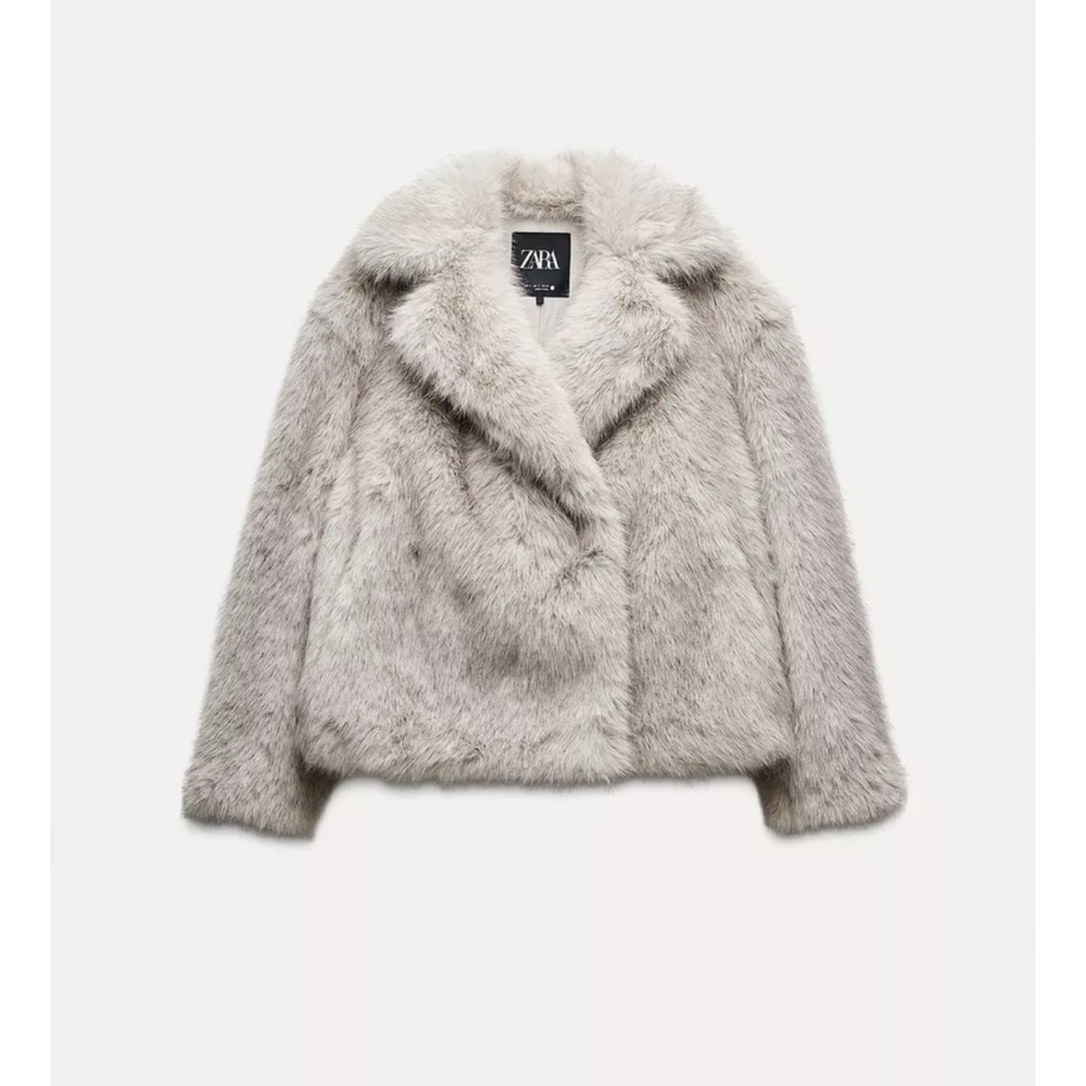 Zara Faux Fur Coat – Light Gray – Size L